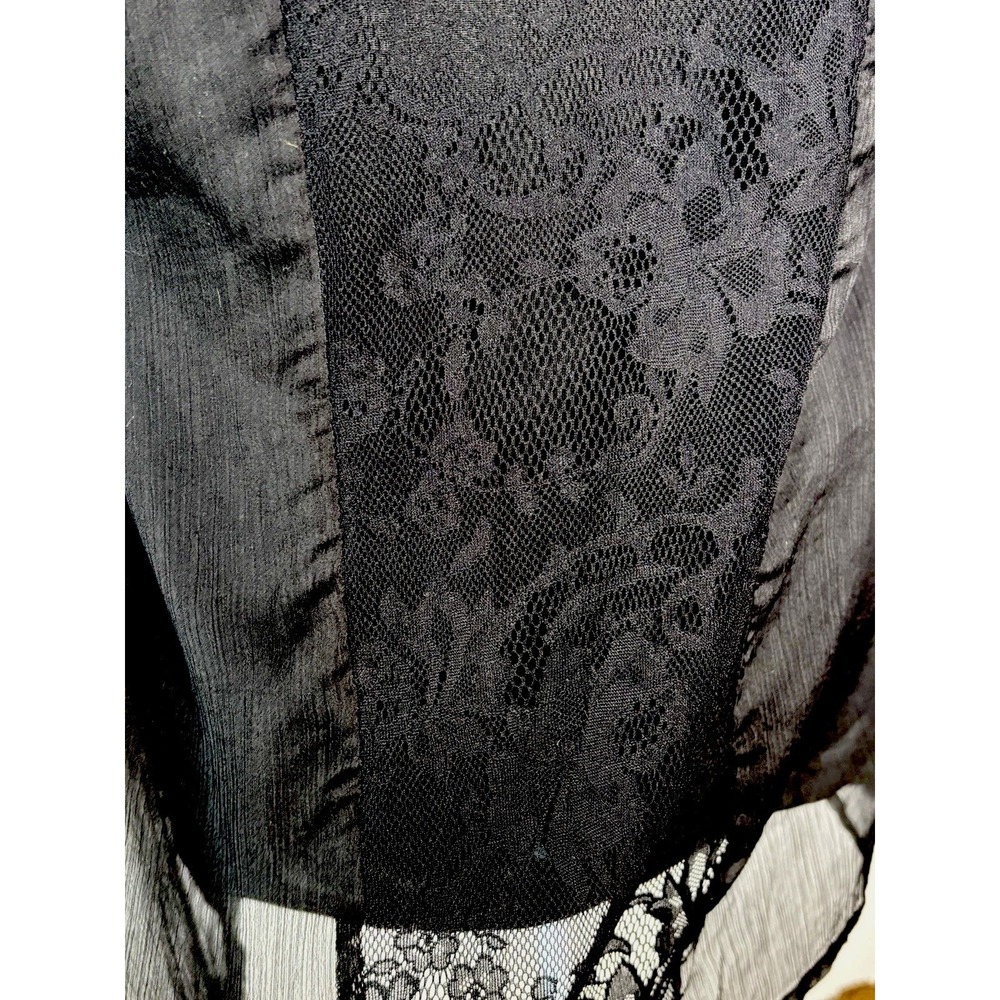 Vtg Cupio Top Tank LG Black Shark Bite Hem Chiffon Lace Panel Black Insert *READ - Picture 2 of 16